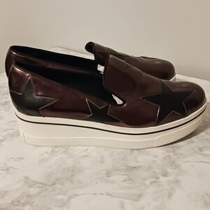Stella McCartney Metallic Bronze and Black Star Platform Slip-On Loafers